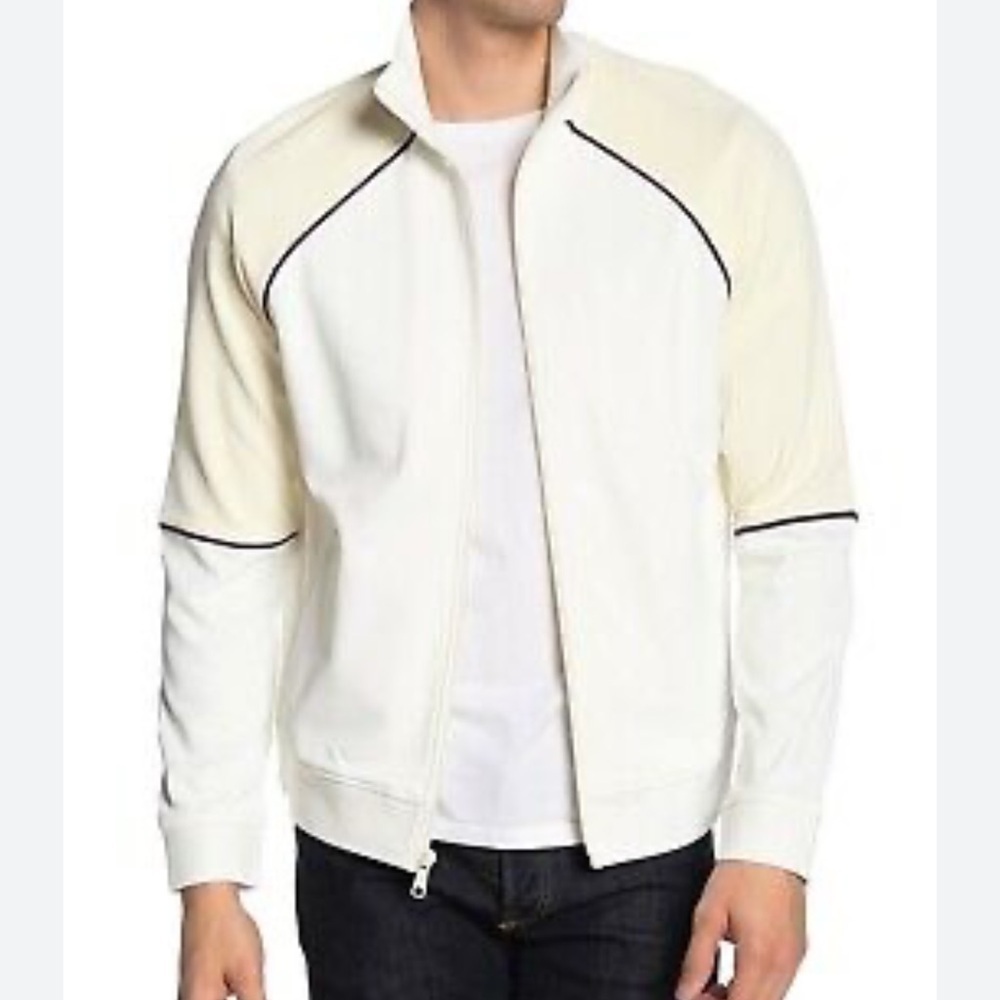 Vince Men's Leche Off White/Sail White Colorblock Full Zip Track Jacket - Picture 1 of 12